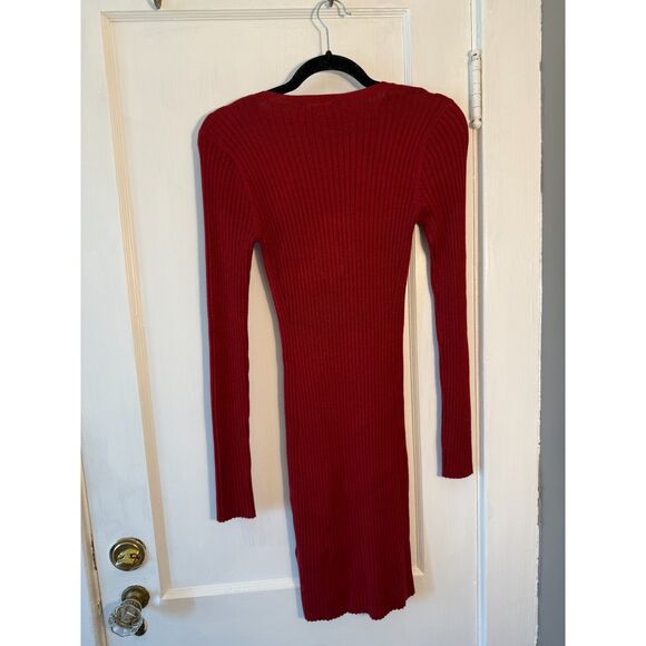 Express Berry Red Ribbed Sweater Dress - Picture 3 of 3